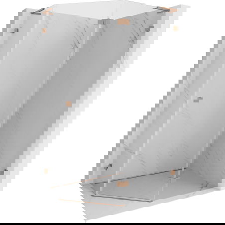 Mexen Lunar L, петоъгълна душ кабина с дясно отваряне 90 x 80 см, прозрачна, с четка мед - 831L-090P-080L-65-00-P