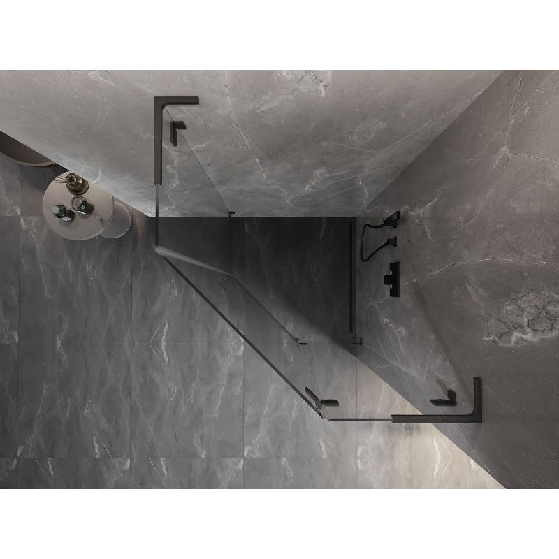 Mexen Lunar L петстенна душ кабина с отваряща дясна врата 90x90 см, прозрачна, четкано оръжейно сиво - 831L-090P-090L-66-00-P