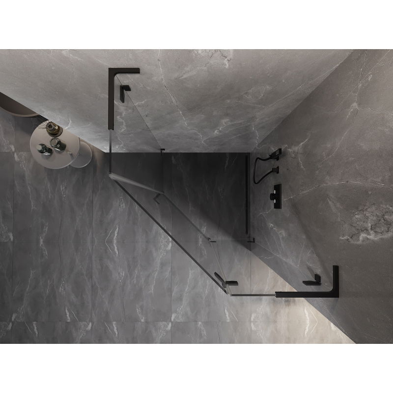 Mexen Lunar L петстранна душ кабина с панта, дясна 90 x 90 см, прозрачна, черна - 831L-090P-090L-70-00-P