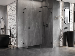 Mexen Lunar L петстенна душ кабина с отваряща се врата, дясна 100 x 90 см, прозрачна, черна - 831L-100P-090L-70-00-P