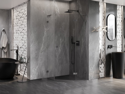 Mexen Lunar L петостенна душ кабина с врата вдясно 100 x 100 cm, прозрачна, gun metal - 831L-100P-100L-95-00-P