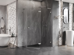 Mexen Lunar L петоъгълна душ кабина с врата на панти, дясна, 100x90 см, прозрачна, матиран никел - 831L-100P-090L-97-00-P