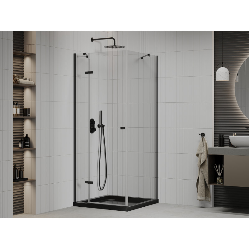 Mexen Roma душ кабина с отварящи се врати 80 x 80 см, прозрачна, черна + плитък