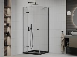 Mexen Roma душ кабина отваряем 80 x 80 см, прозрачен, черен + душ-подложка Flat, черна - 854-080-080-70-00-4070B