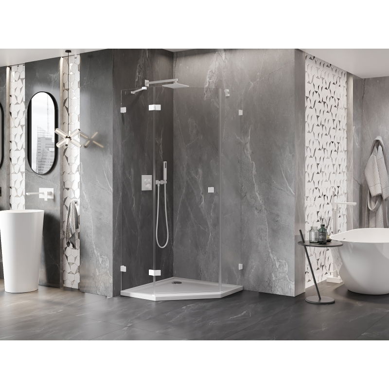 Mexen Lunar петоъгълна душ кабина, лява отваряема, 90 x 90 см, прозрачна, бяла - 831-090L-090P-20-00-L