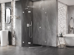 Mexen Lunar петостенна душ кабина, отваряема лява, 100 x 100 см, прозрачна, бяла - 831-100L-100P-20-00-L