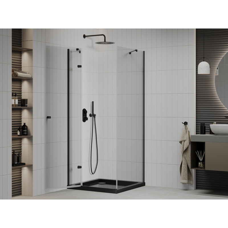 Mexen Roma разтваряща се душ кабина 90 x 90 см, прозрачна, черна + плоска