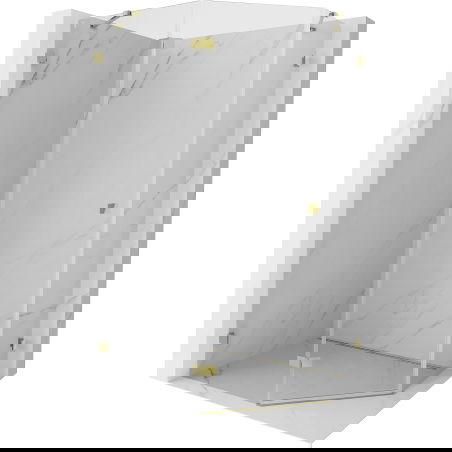 Mexen Lunar петостенна лява душ кабина 90 x 80 см, прозрачна, златна - 831-090L-080P-50-00-L