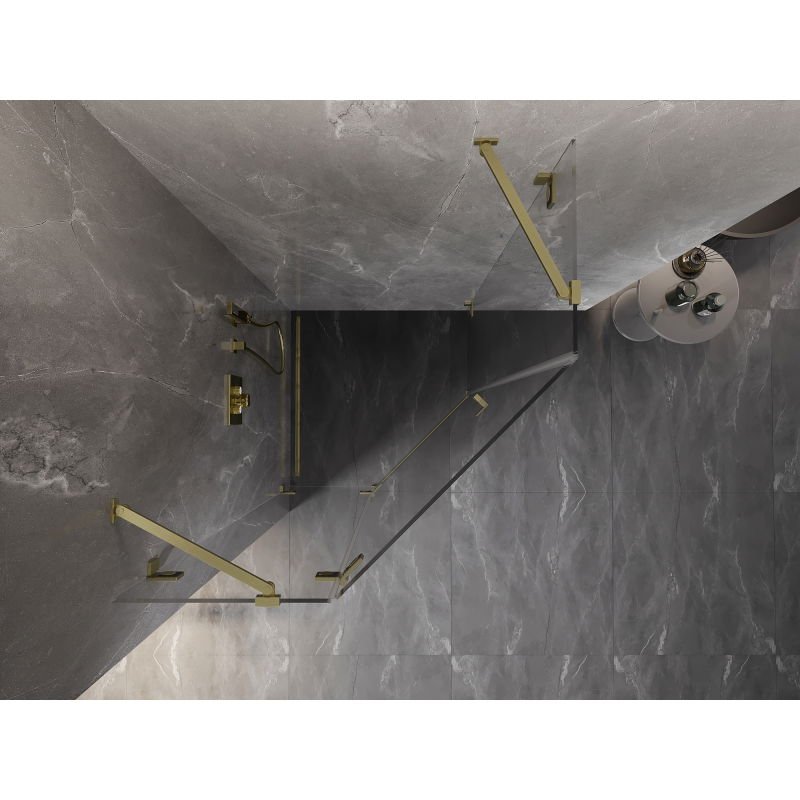 Mexen Lunar петстенна душ кабина с отваряща се лява врата 80 x 80 см, прозрачна, златна четкана - 831-080L-080P-55-00-L