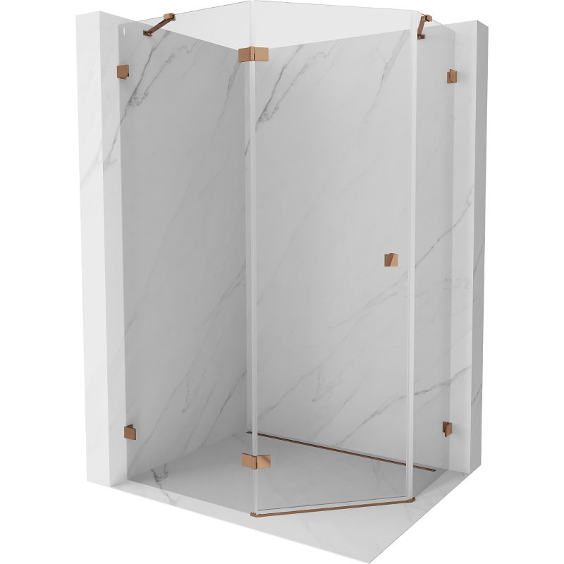 Петстенна лява душ кабина Mexen Lunar 90 x 80 см, прозрачна, розово злато - 831-090L-080P-60-00-L