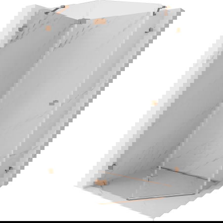 Mexen Lunar петоъгълна душ кабина с отваряеми врати, лява 90 x 80 см, прозрачна, четкана мед - 831-090L-080P-65-00-L