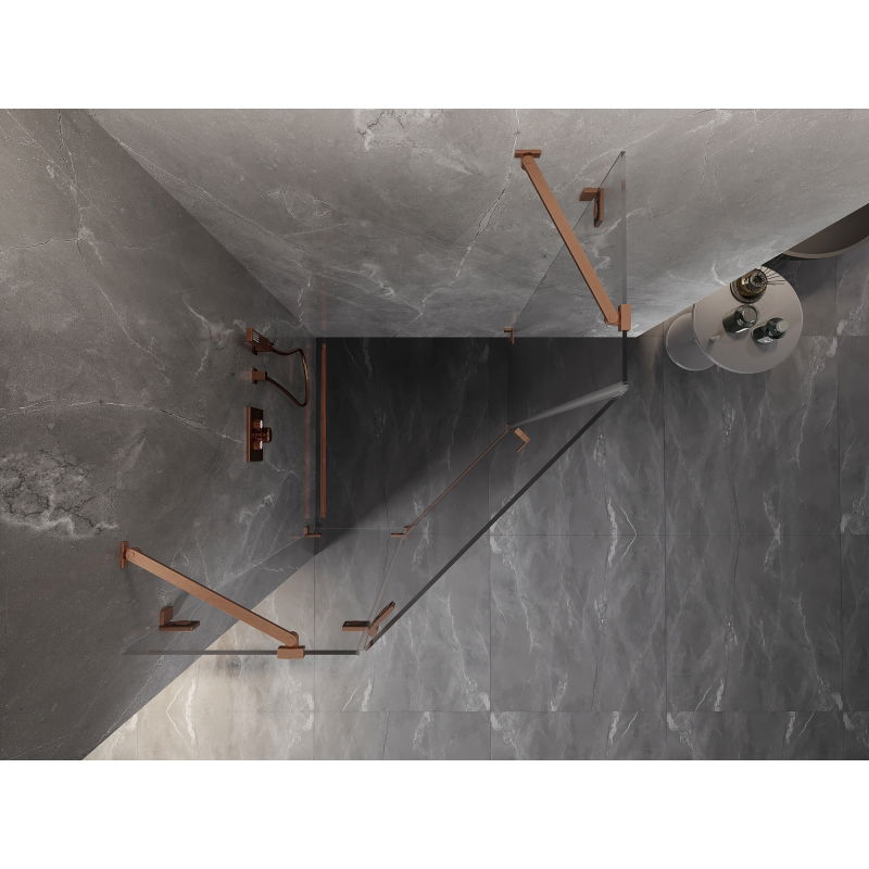 Mexen Lunar петостенна душ кабина, люлееща се, лява, 90 x 90 см, прозрачна, с четкана мед - 831-090L-090P-65-00-L