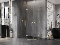 Mexen Lunar L ъглова душ кабина, полуобръщаща се лява 90 x 70 cm, прозрачна, златна четка - 833L-090L-070P-55-00