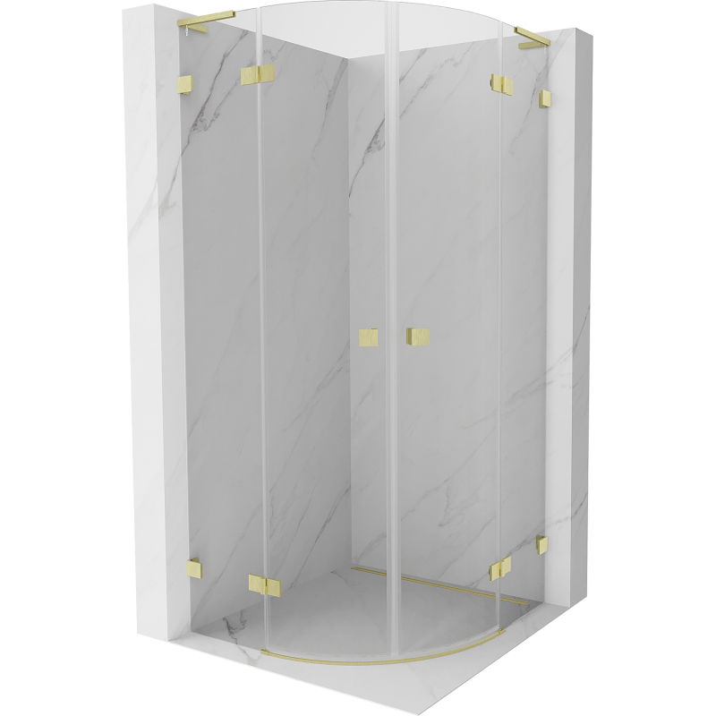 Mexen Lunar L кръгла душ кабина с панти 90 x 90 cm, прозрачна, златна четкана - 833L-090L-090P-55-00