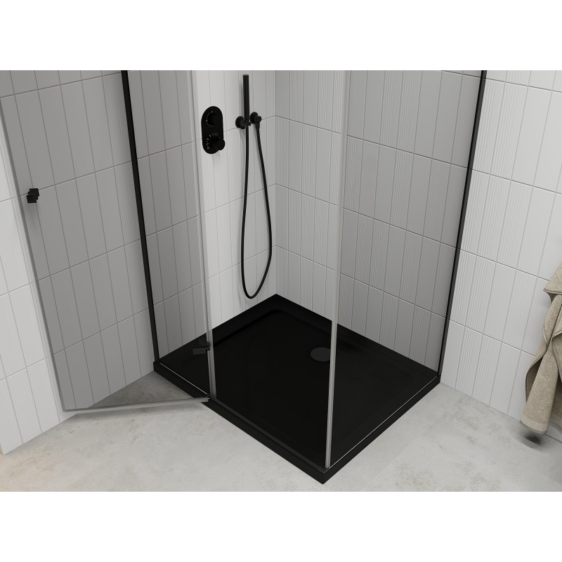 Mexen Roma отваряща се душ кабина 120 x 80 см, прозрачна, черна + плитък душ под,