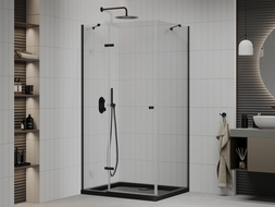 Mexen Roma душ кабина отваряема 120 x 80 см, прозрачен, черен + вана Flat, черна - 854-120-080-70-00-4070B