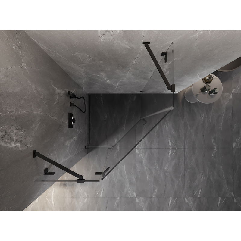 Mexen Lunar петоъгълна душ кабина с отваряема лява врата 100 x 100 cm, прозрачна, черна - 831-100L-100P-70-00-L