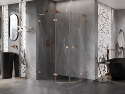 Mexen Lunar L полукръгла душ кабина с отваряеми врати, лява 90 x 70 см, прозрачна, четкана мед - 833L-090L-070P-65-00