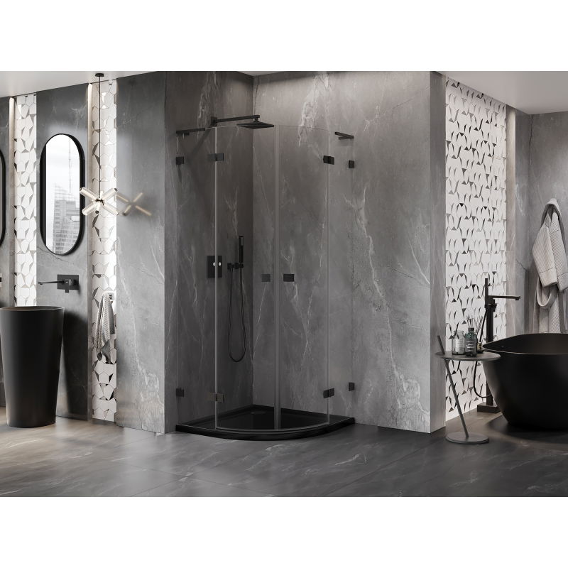 Mexen Lunar L ъглова душ кабина с панти 80 x 80 cm, прозрачна, черна - 833L-080L-080P-70-00