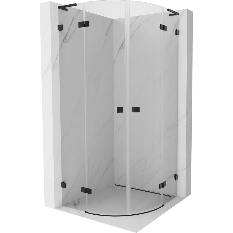 Mexen Lunar L полукръгла душ кабина с панти 90 x 90 см, прозрачна, черна - 833L-090L-090P-70-00