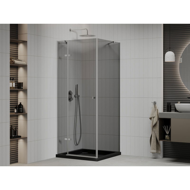Mexen Roma Душ кабина с врата 80 x 80 см, графит, хром + тава Flat, черен - 854-080-080-01-40-4070