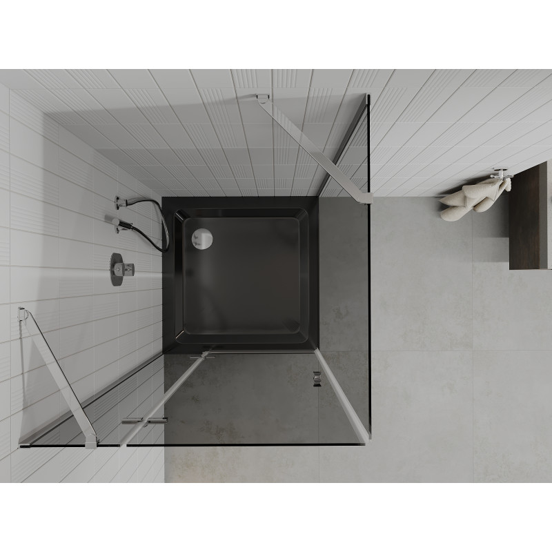 Mexen Roma навесна душ кабина 80 х 80 см, графит, хром + плитка Flat, черен