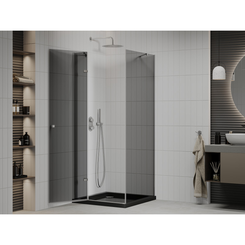 Mexen Roma душ кабина с врати 90 x 90 см, графит, хром + поддушник Flat, черен