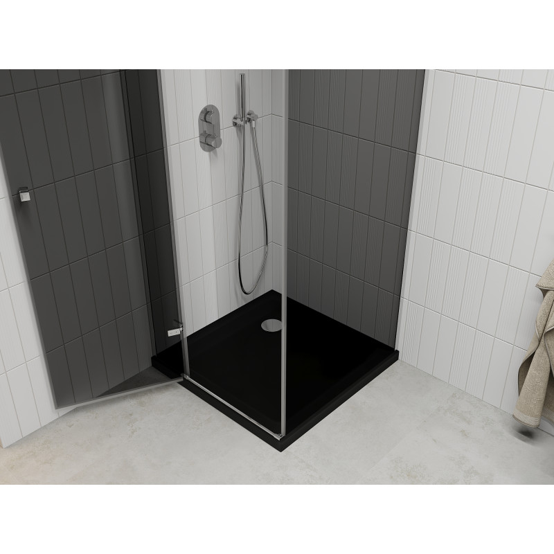 Mexen Roma душ кабина с врати 90 x 90 см, графит, хром + поддушник Flat, черен