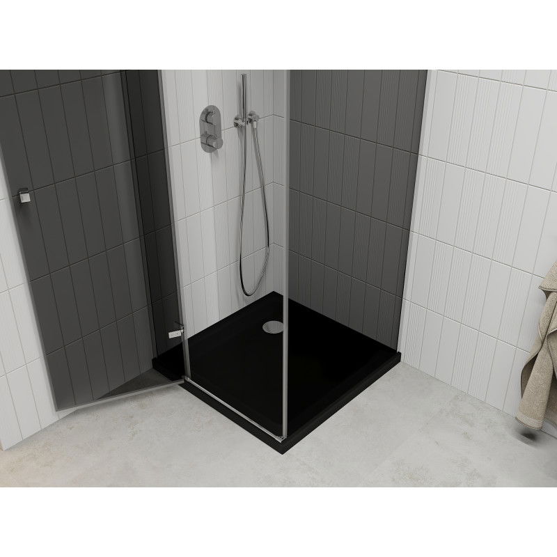 Mexen Roma люлееща се душ кабина 90 x 90 cm, графит, хром + плосък душ корито, черен - 854-090-090-01-40-4070