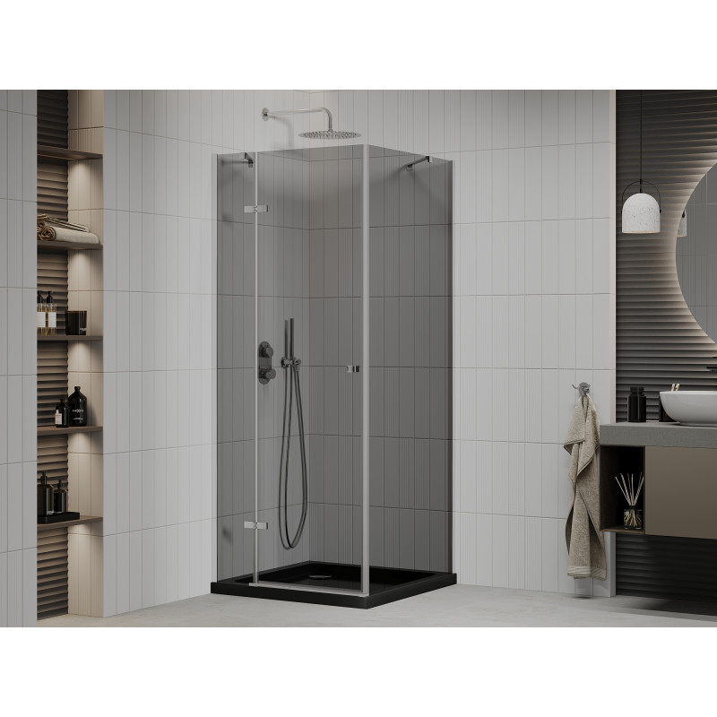 Mexen Roma душ кабина с врати 90 x 90 см, графит, хром + поддушник Flat, черен