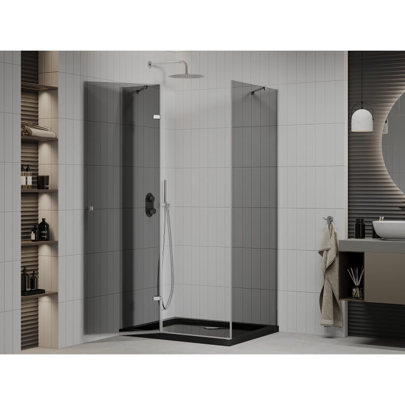 Mexen Roma отваряща се душ кабина 100 x 90 см, графит, хром + корито Flat, черно