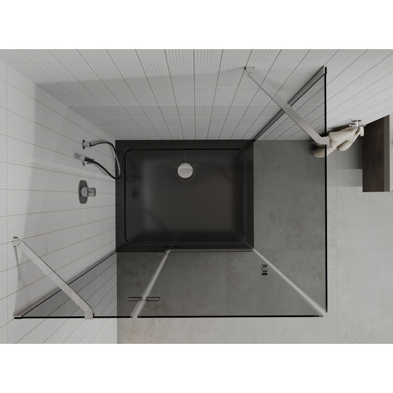 Mexen Roma отваряща се душ кабина 100 x 90 см, графит, хром + корито Flat, черно - 854-100-090-01-40-4070