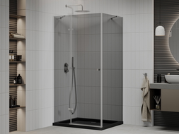 Mexen Roma душ кабина, отваряще се 120 x 80 см, графит, хром + душ-под  Flat, черен - 854-120-080-01-40-4070
