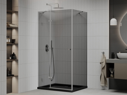 Mexen Roma отваряема душ кабина 120 x 90 см, графит, хром + поддушова плоча Flat,