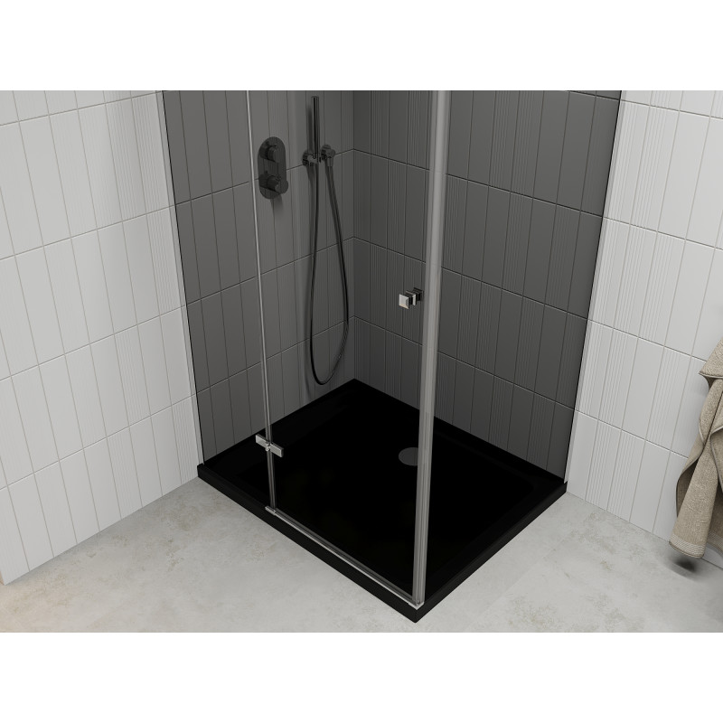 Mexen Roma отваряема душ кабина 120 x 90 см, графит, хром + поддушова плоча Flat,