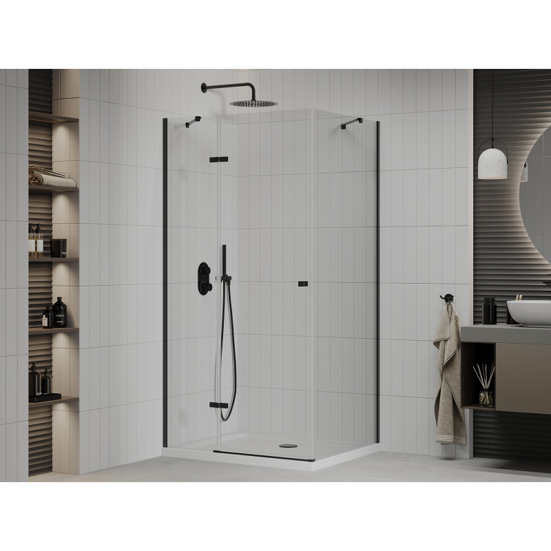 Mexen Roma люлееща се душ кабина 70 x 80 см, прозрачна, черна + корито Flat, бял
