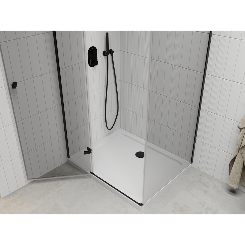 Mexen Roma отваряем душ кабина 70 x 100 см, прозрачна, черна + корито Flat, бяло