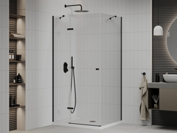 Mexen Рома душ кабина на hinges 80 x 90 см, прозрачен, черен + Flat под, бял - 854-080-090-70-00-4010B