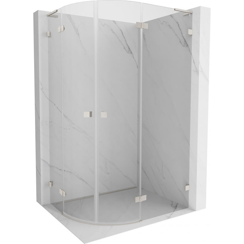 Mexen Lunar L полукръгла душ кабина с отваряща се дясна врата 90 x 80 см, прозрачна, четкан никел - 833L-090P-080L-97-00