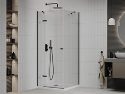 Mexen Roma душ кабина отваряем 90 x 90 см, прозрачен, черен + Flat поддон, бял - 854-090-090-70-00-4010B