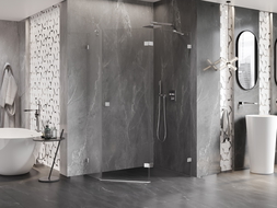 Mexen Lunar петостенна сгъваема дясна душ кабина 90 x 80 см, прозрачна, хром - 831-090P-080L-01-00-P