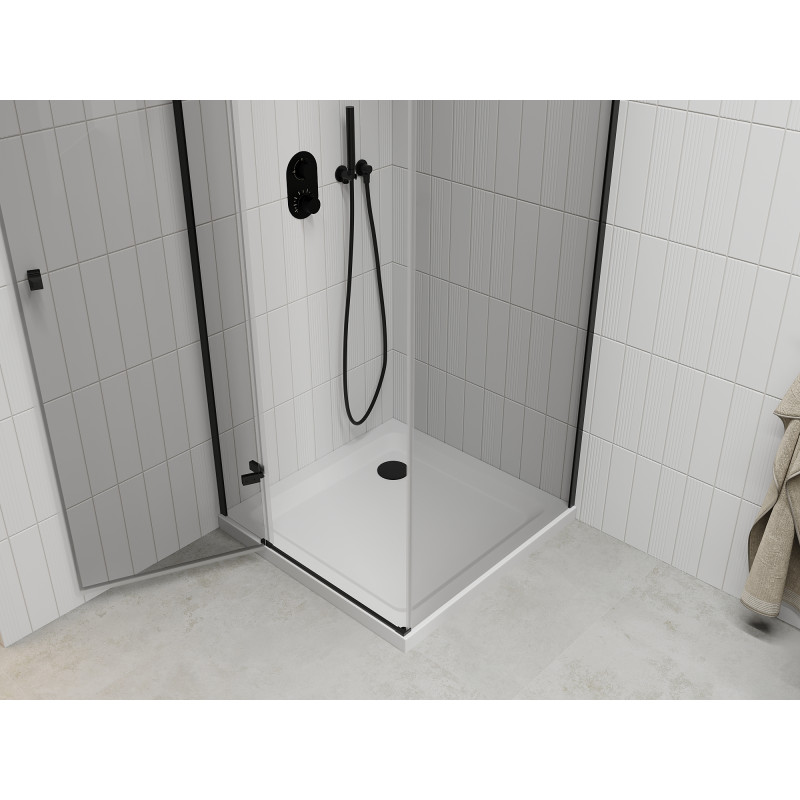 Mexen Roma люлееща се душ кабина 100 x 100 см, прозрачна, черна + тава Flat, бяла