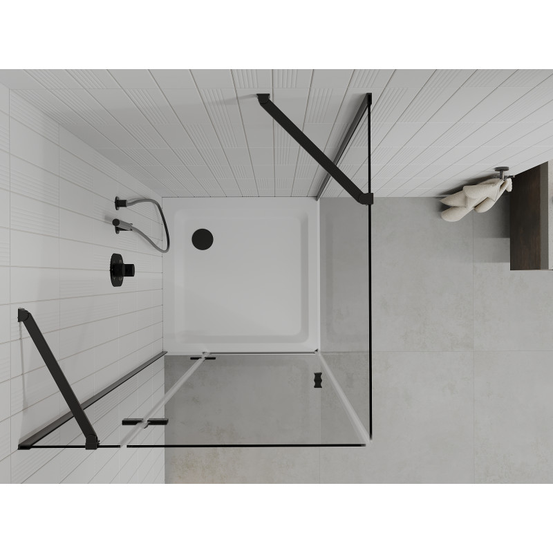 Mexen Roma люлееща се душ кабина 100 x 100 см, прозрачна, черна + тава Flat, бяла