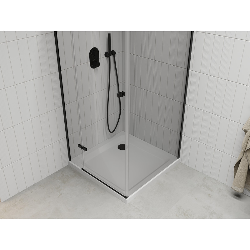 Mexen Roma люлееща се душ кабина 100 x 100 см, прозрачна, черна + тава Flat, бяла