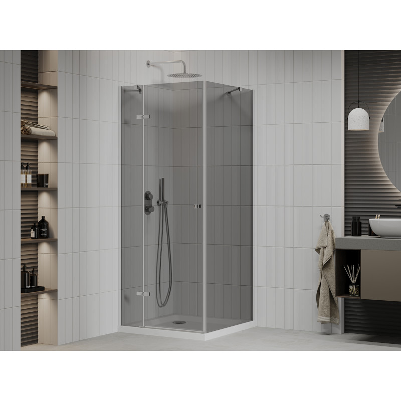Mexen Roma душ кабина с врата 70 x 70 см, графит, хром + поддушово корито Flat,