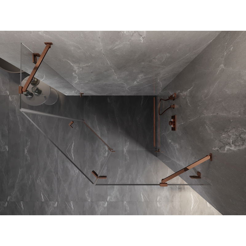 Mexen Lunar петостенна душ кабина с отваряща се врата дясно 100 x 80 см, прозрачно стъкло, розово злато - 831-100P-080L-60-00-P