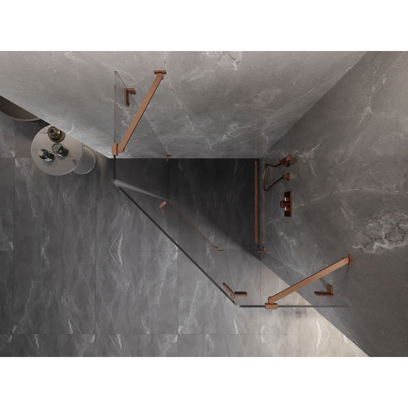 Mexen Lunar петоъгълна душ кабина с врата на панти дясна 100 x 100 см, прозрачна, четкана мед - 831-100P-100L-65-00-P