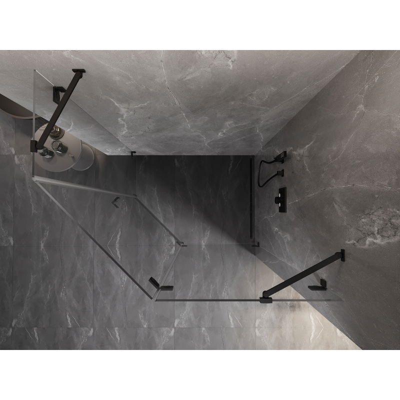 Mexen Lunar петостенна душ кабина с врата отваряща на дясно 90 x 80 cm, прозрачна, черна - 831-090P-080L-70-00-P