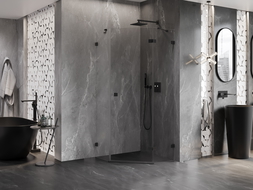 Mexen Lunar петостенна душ кабина с отваряеми врати дясна 90 x 90 см, прозрачно, черна - 831-090P-090L-70-00-P