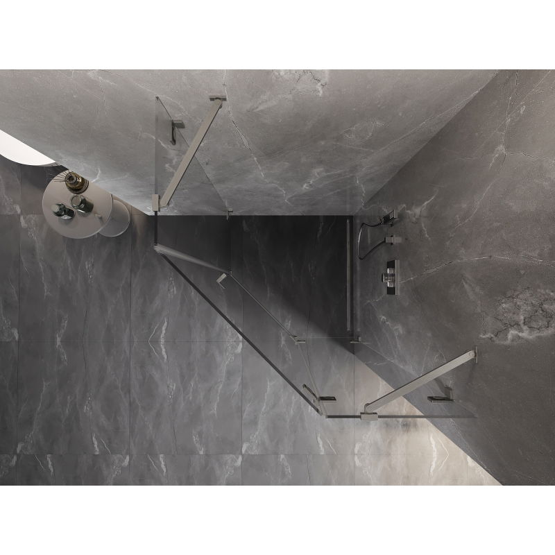 Mexen Lunar петостенна душ кабина с десни панти 90 x 90 см, прозрачна, матиран никел - 831-090P-090L-97-00-P